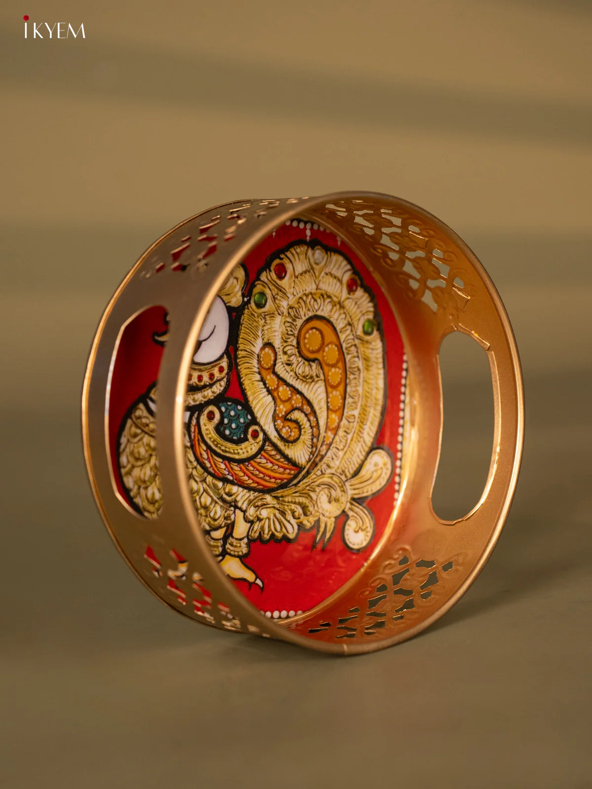 Metal Digital Tray- Annapakshi Red With Gold - 6 Inches - KH05167 - Image 2