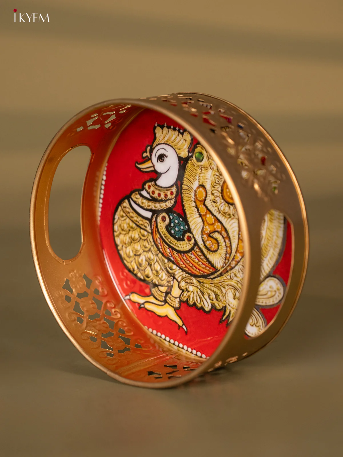 Metal Digital Tray- Annapakshi Red With Gold - 6 Inches - KH05167 - Image 3