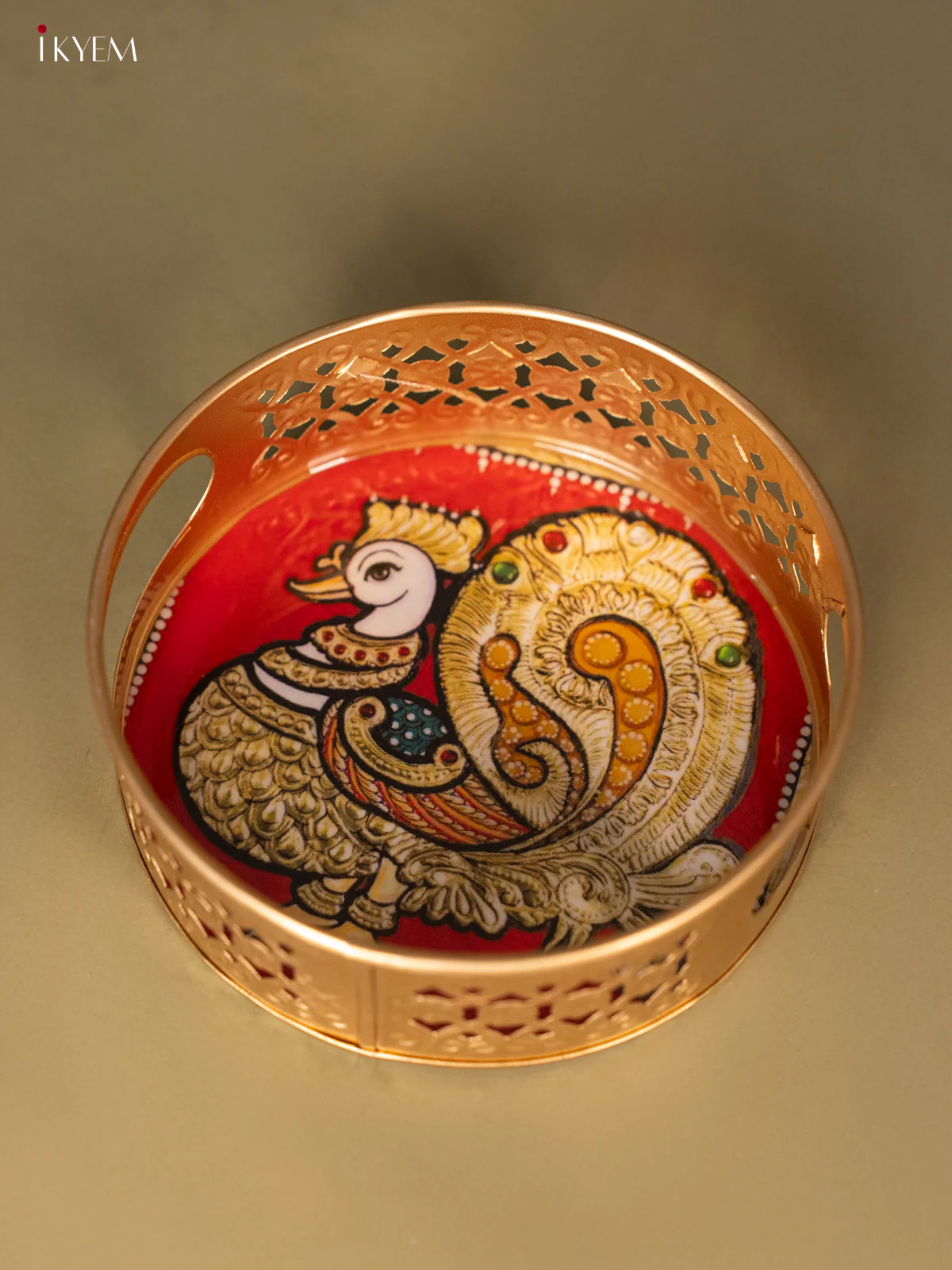 Metal Digital Tray- Annapakshi Red With Gold - 6 Inches - KH05167 - Image 4