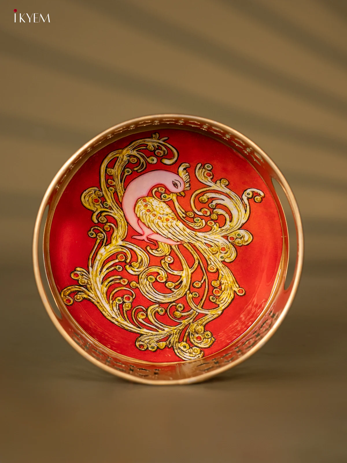 Metal Digital Tray- Peacock With Red -  6 Inches - KH05175