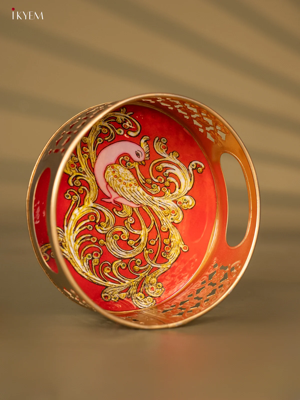 Metal Digital Tray- Peacock With Red -  6 Inches - KH05175 - Image 2