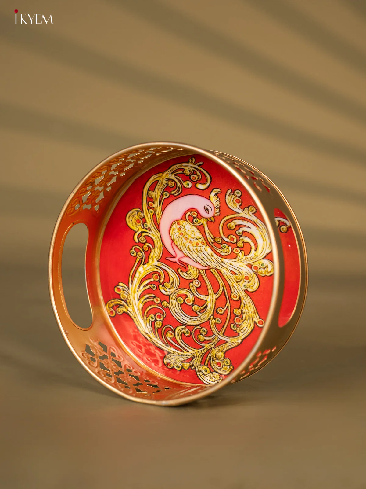 Metal Digital Tray- Peacock With Red -  6 Inches - KH05175 - Image 3