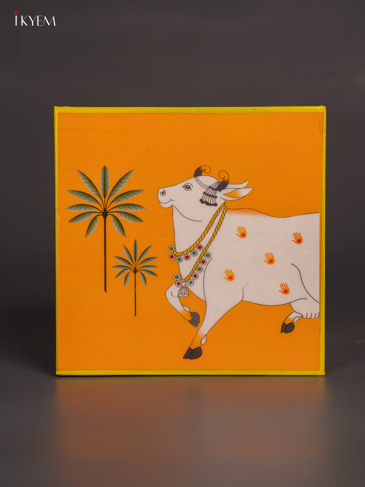 Pichwai Cow Printed Square Metal Box- 4 Inch - KH05185 - Image 3