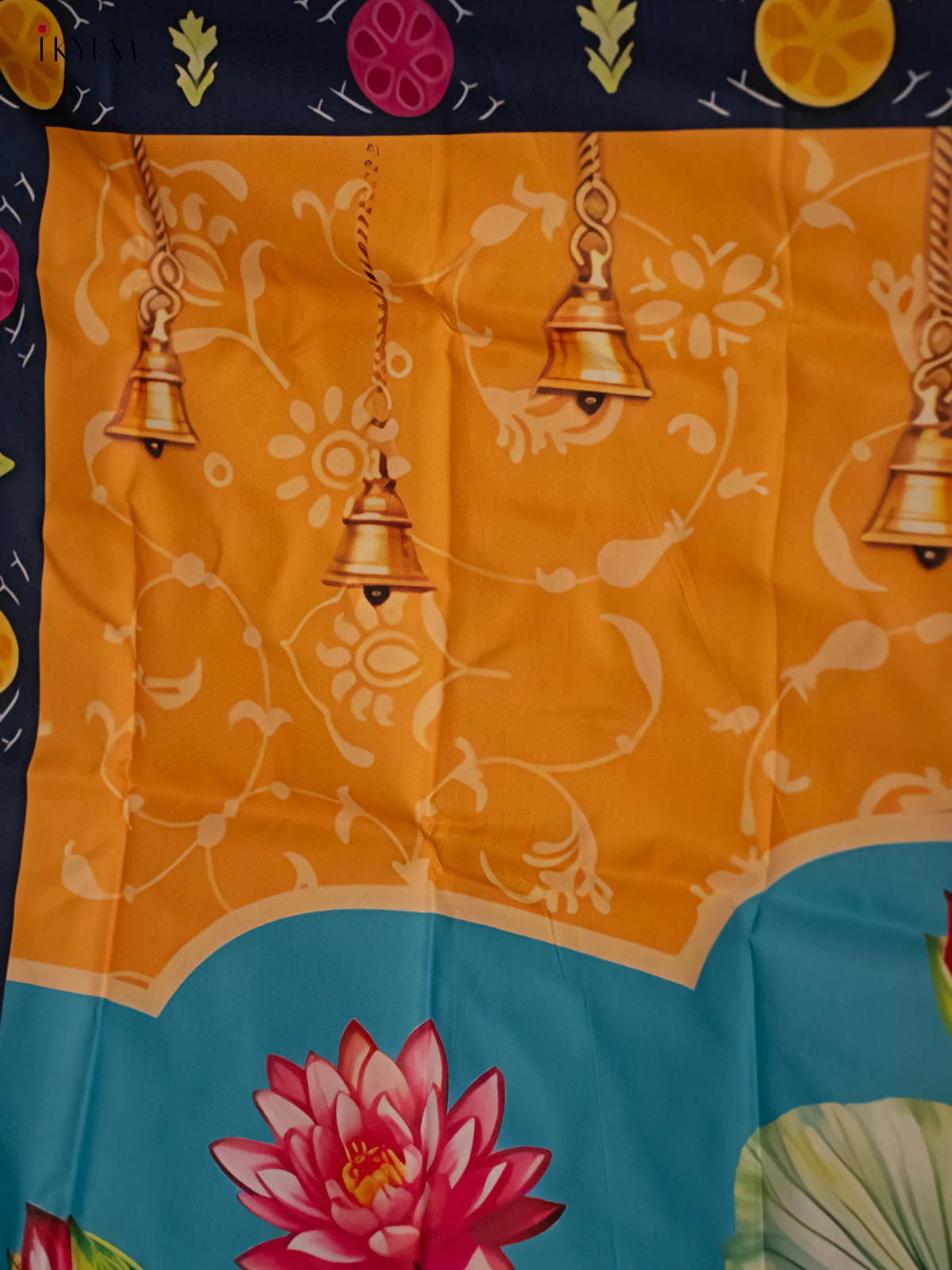 Pichwai Backdrop - Cow & calf Blue/yellow - (5×8 feet) - KH06127 - Image 3