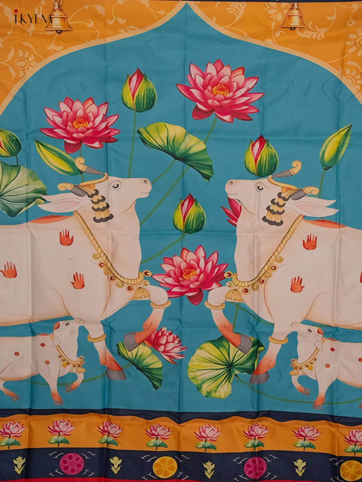 Pichwai Backdrop - Cow & calf Blue/yellow - (5×8 feet) - KH06127 - Image 5
