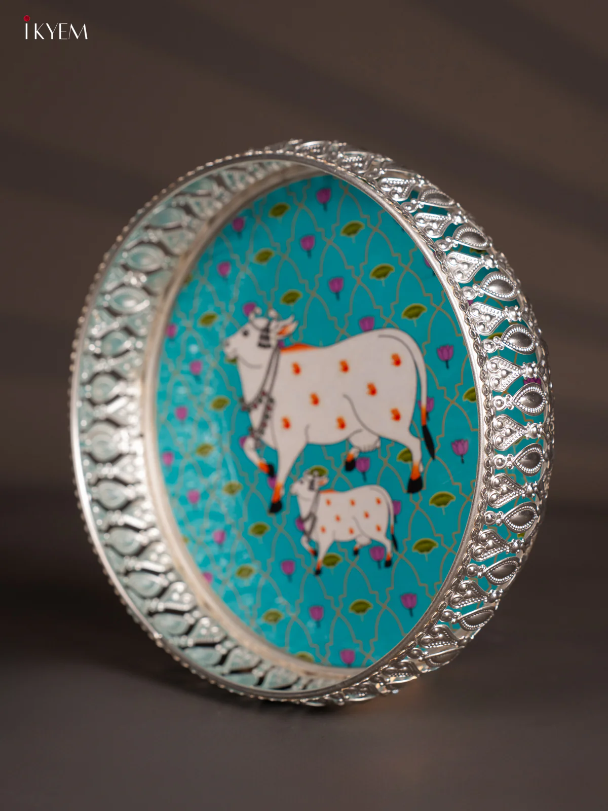 Digital Printed German Silver Tray - Cow & calf Teal Green - 8 Inches - KH07191 - Image 3