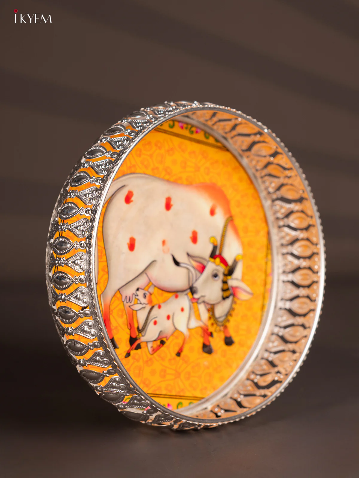 Digital Printed German Silver Tray - Cow & calf Orange - 8 Inches - KH07194 - Image 2