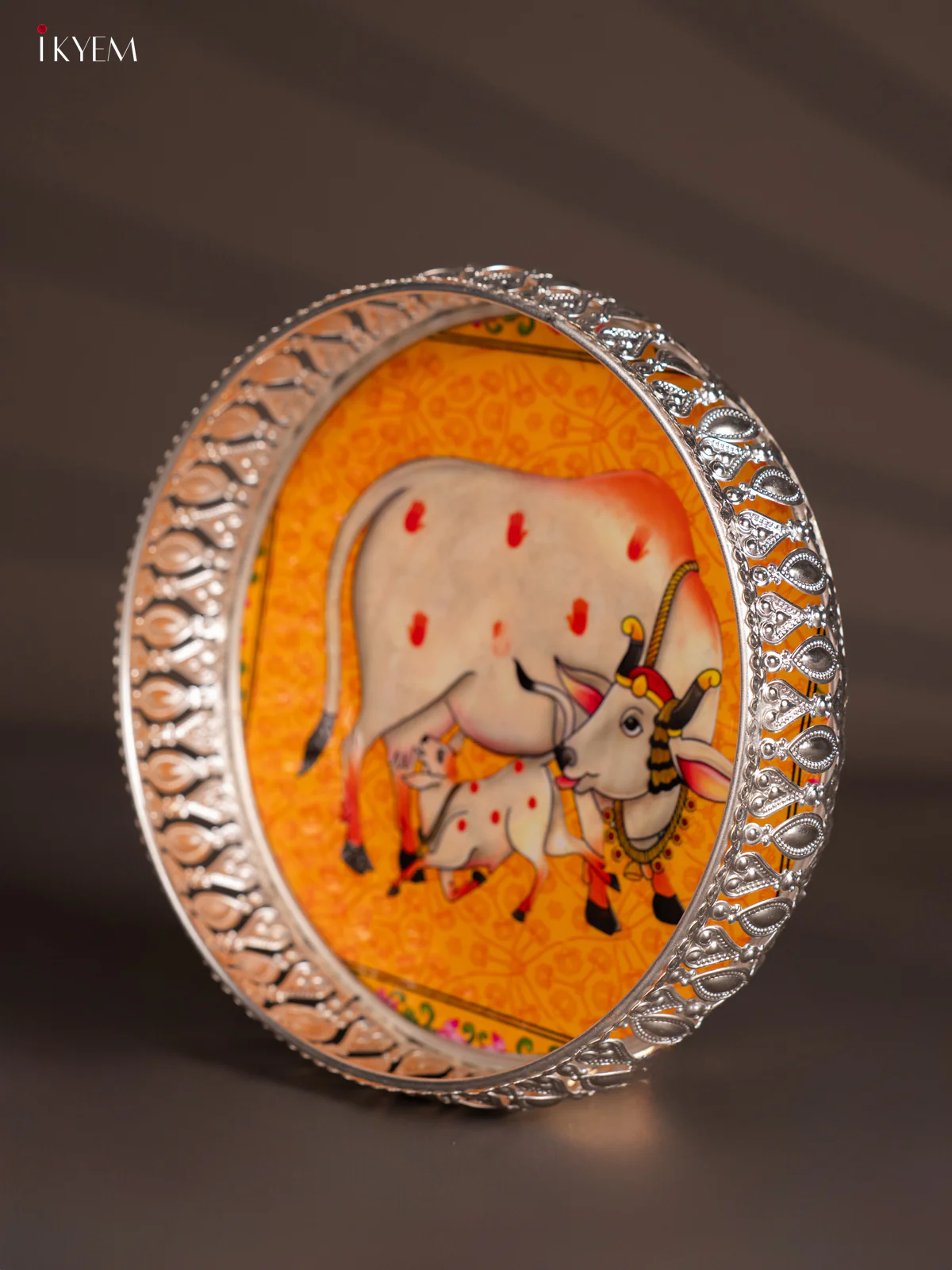 Digital Printed German Silver Tray - Cow & calf Orange - 8 Inches - KH07194 - Image 3