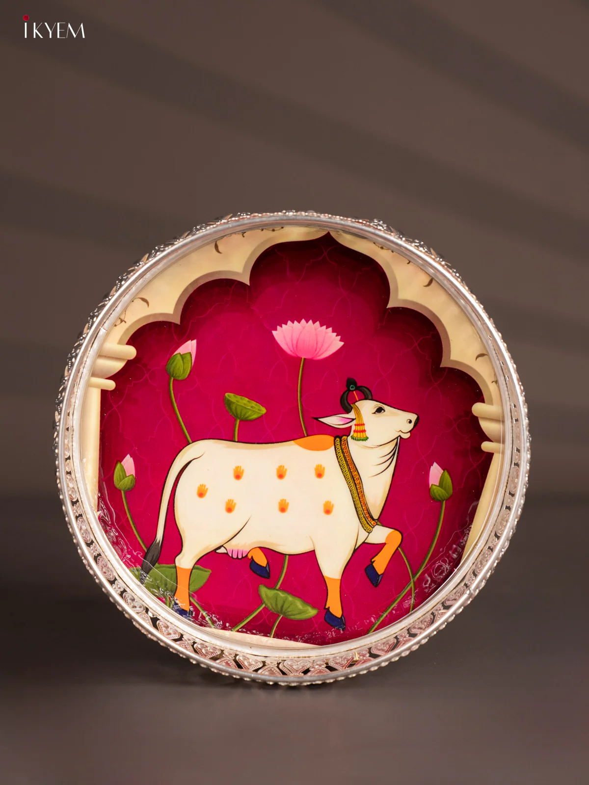 Digital Printed German Silver Tray - Cow Purple - 8 Inches - KH07195