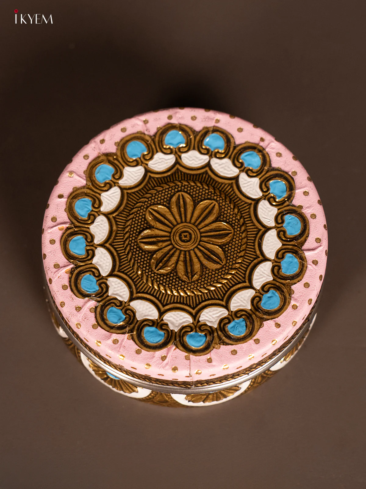 Pink Oxidised Meenakari Steel Box - (4x4) Inch - KH09111 - Image 3