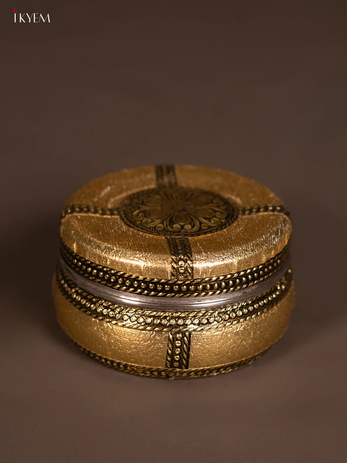 Gold Oxidised Dabba - (4x4) Inch - KH09128