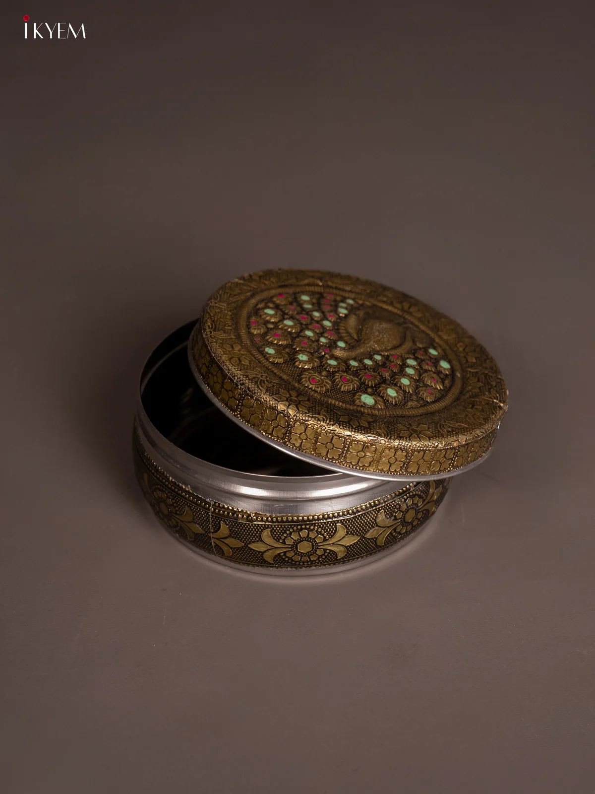 Peacock Design Oxidised Meenakari Steel Dabba - (5×5) Inch - KH09129 - Image 3