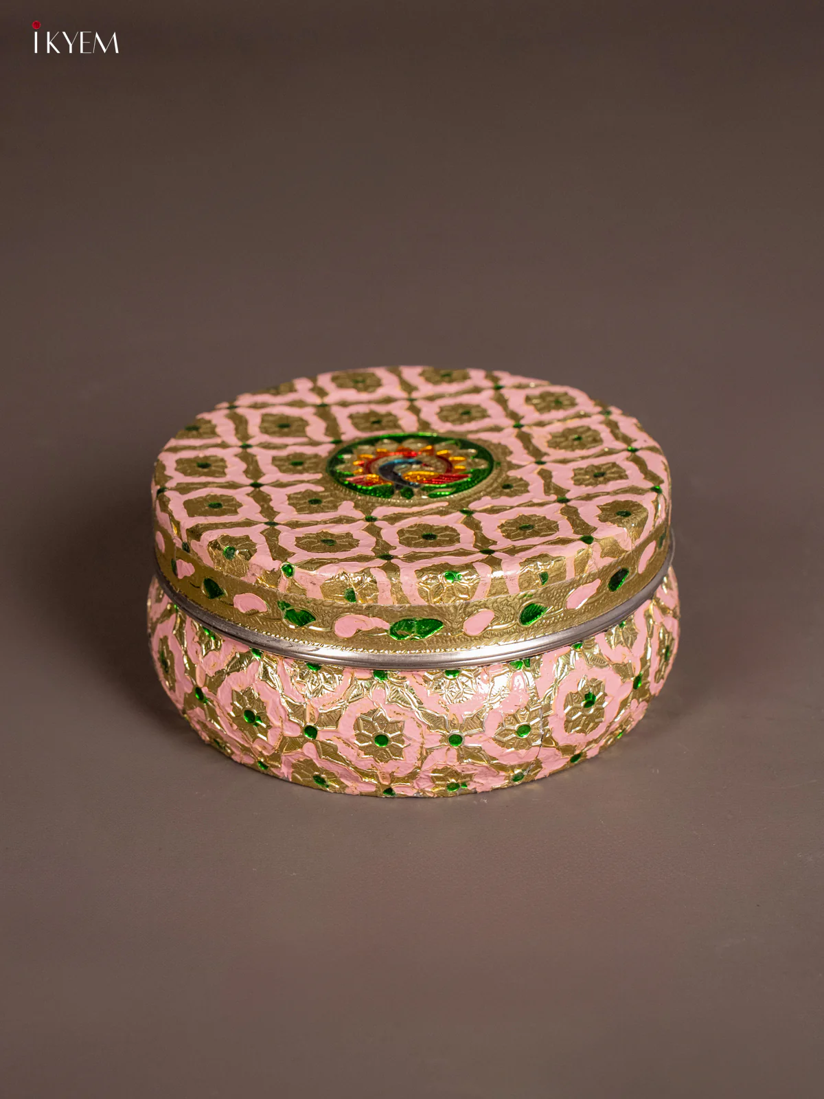 Oxidised Pink colour steel box With Meenakari Design - KH09130 - Image 2
