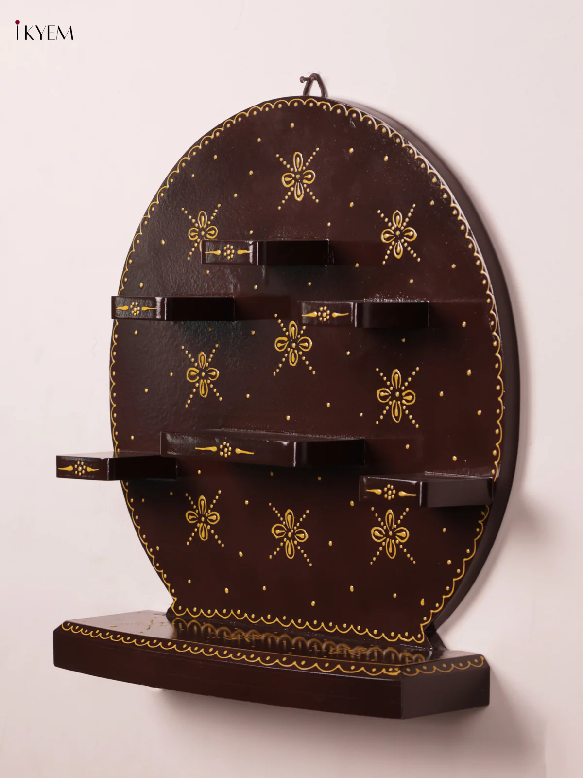 Wooden Hand Painted Round Wall Shelf- 16 Inches - Brown - KH12118 - Image 2