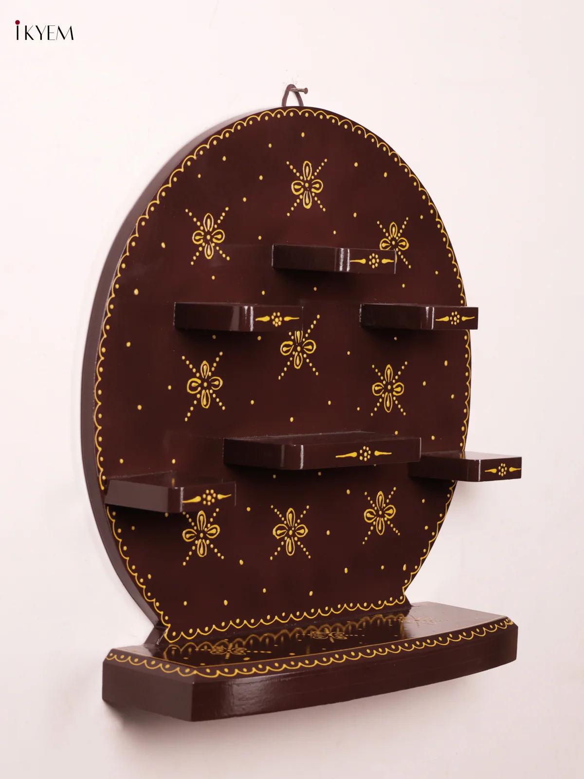 Wooden Hand Painted Round Wall Shelf- 16 Inches - Brown - KH12118 - Image 4