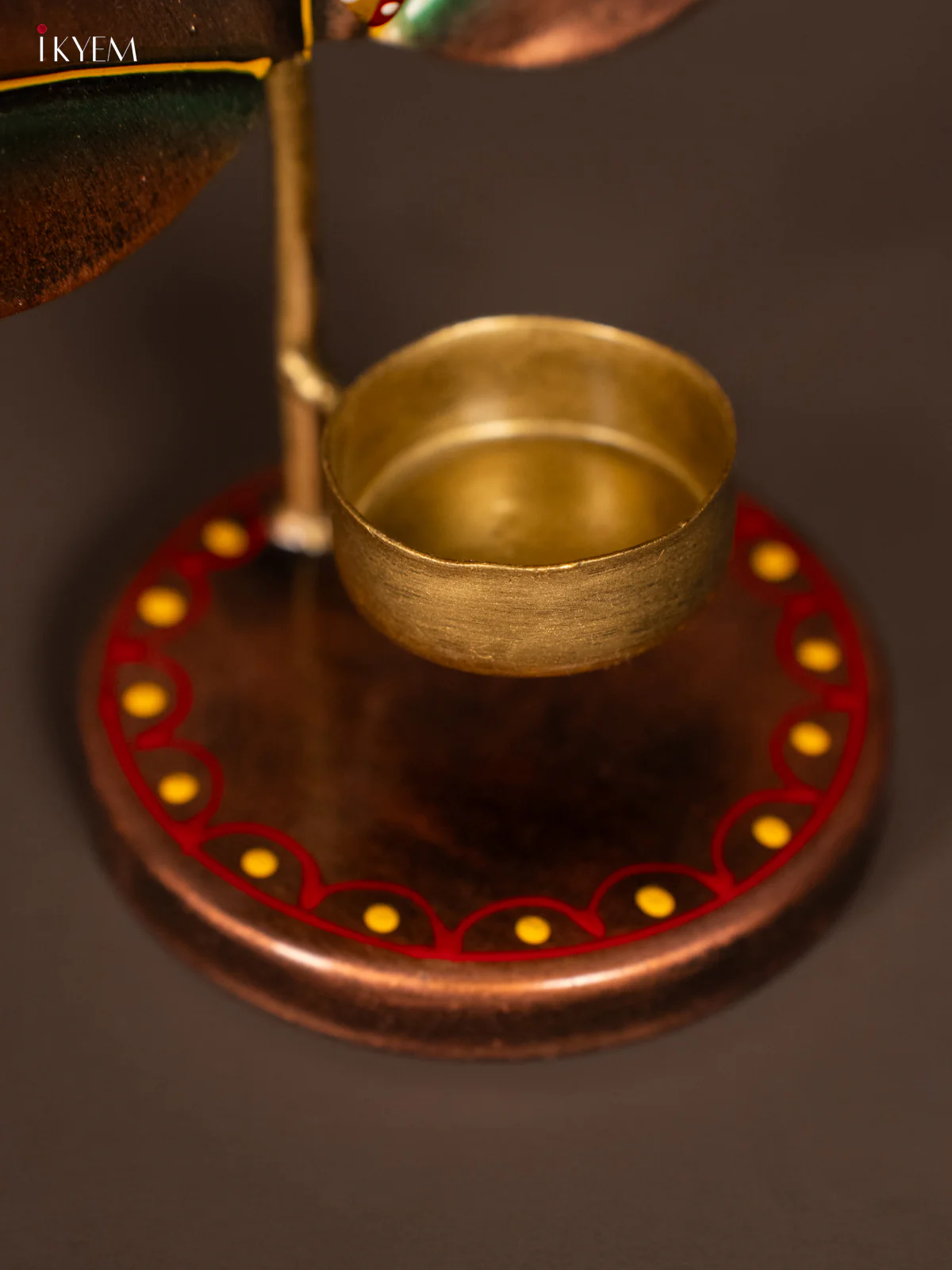 Metal Hand painted Leaf Krishna T - Lite Candle Holder - 10 Inches - KH12126 - Image 3