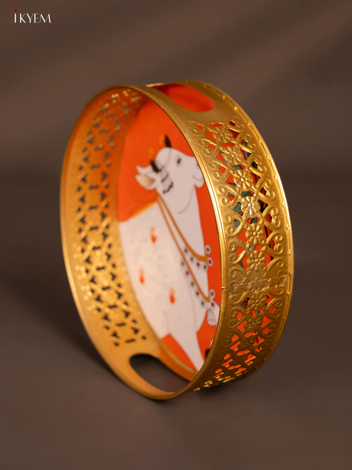 Digital printed Round Metal Tray Cow - Orange - 8 Inches - KH13113 - Image 4