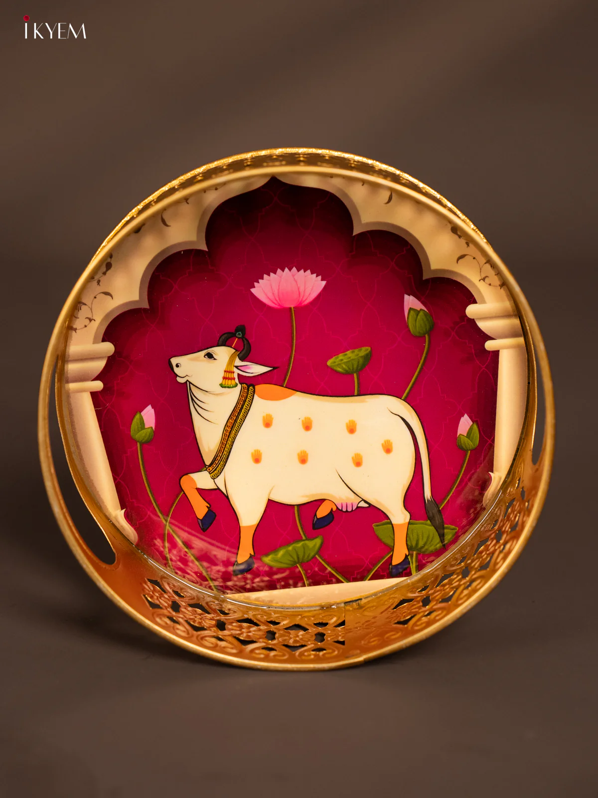 Digital printed Round Metal Tray Cow - Purple - 6 Inches - KH13116