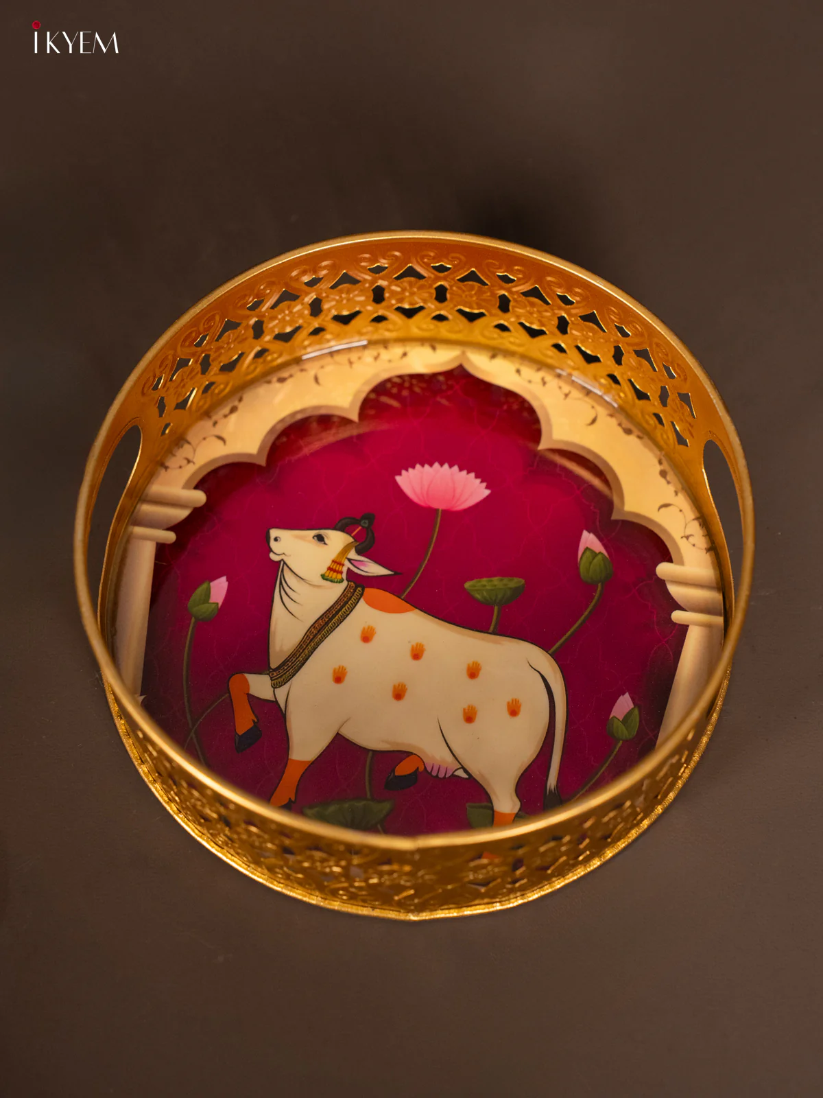 Digital printed Round Metal Tray Cow - Purple - 6 Inches - KH13116 - Image 3