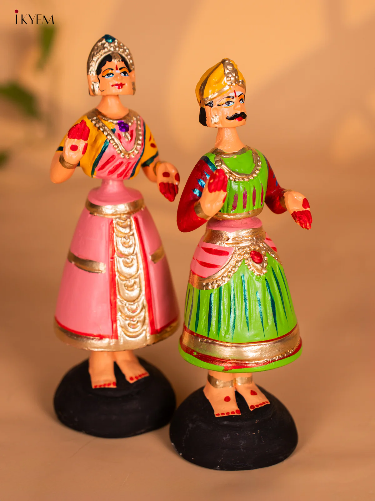 Thanjavur Dancing Doll - Couples - 9 Inches - Pink & Green - KH13125 - Image 2