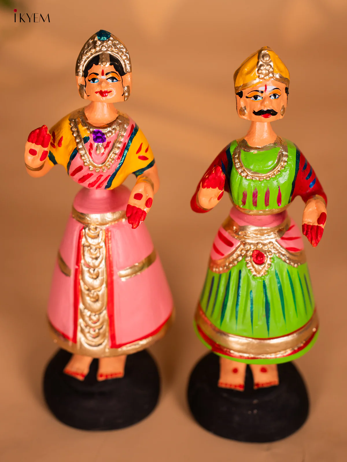 Thanjavur Dancing Doll - Couples - 9 Inches - Pink & Green - KH13125 - Image 6