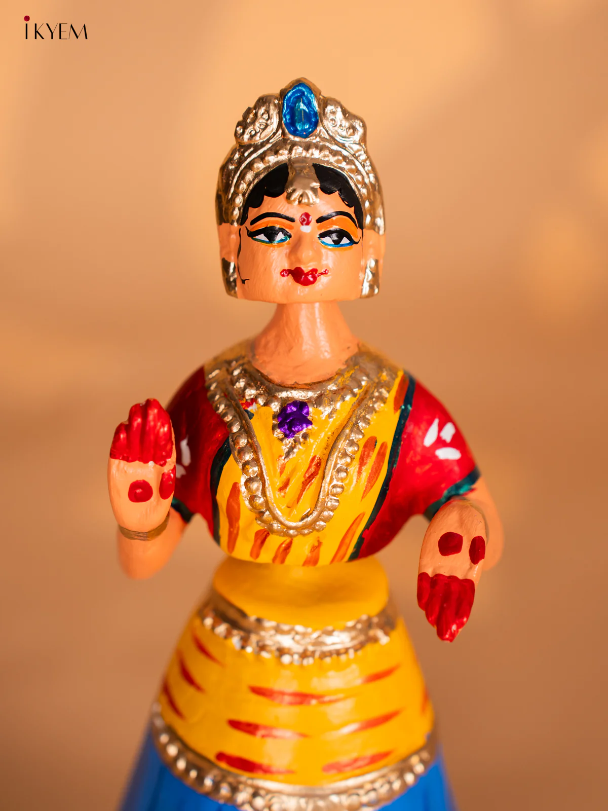 Thanjavur/Tanjore Iconic Dancing Doll - Blue with Yellow 12 Inches - KH13153 - Image 3