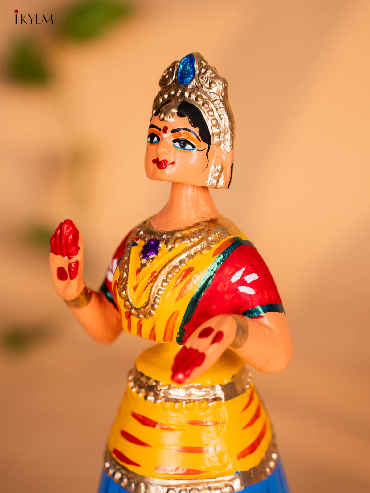 Thanjavur/Tanjore Iconic Dancing Doll - Blue with Yellow 12 Inches - KH13153 - Image 4