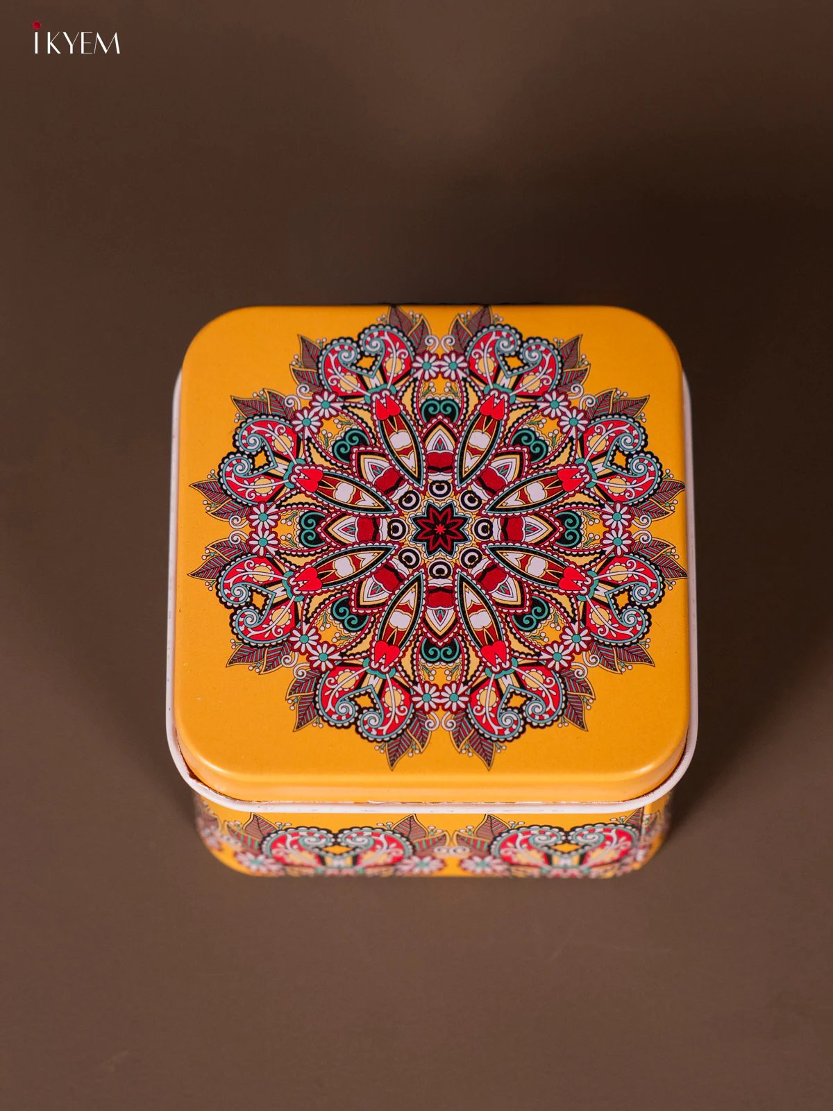 Square Decorative Tin Box - Mustard - KH14127 - Image 2