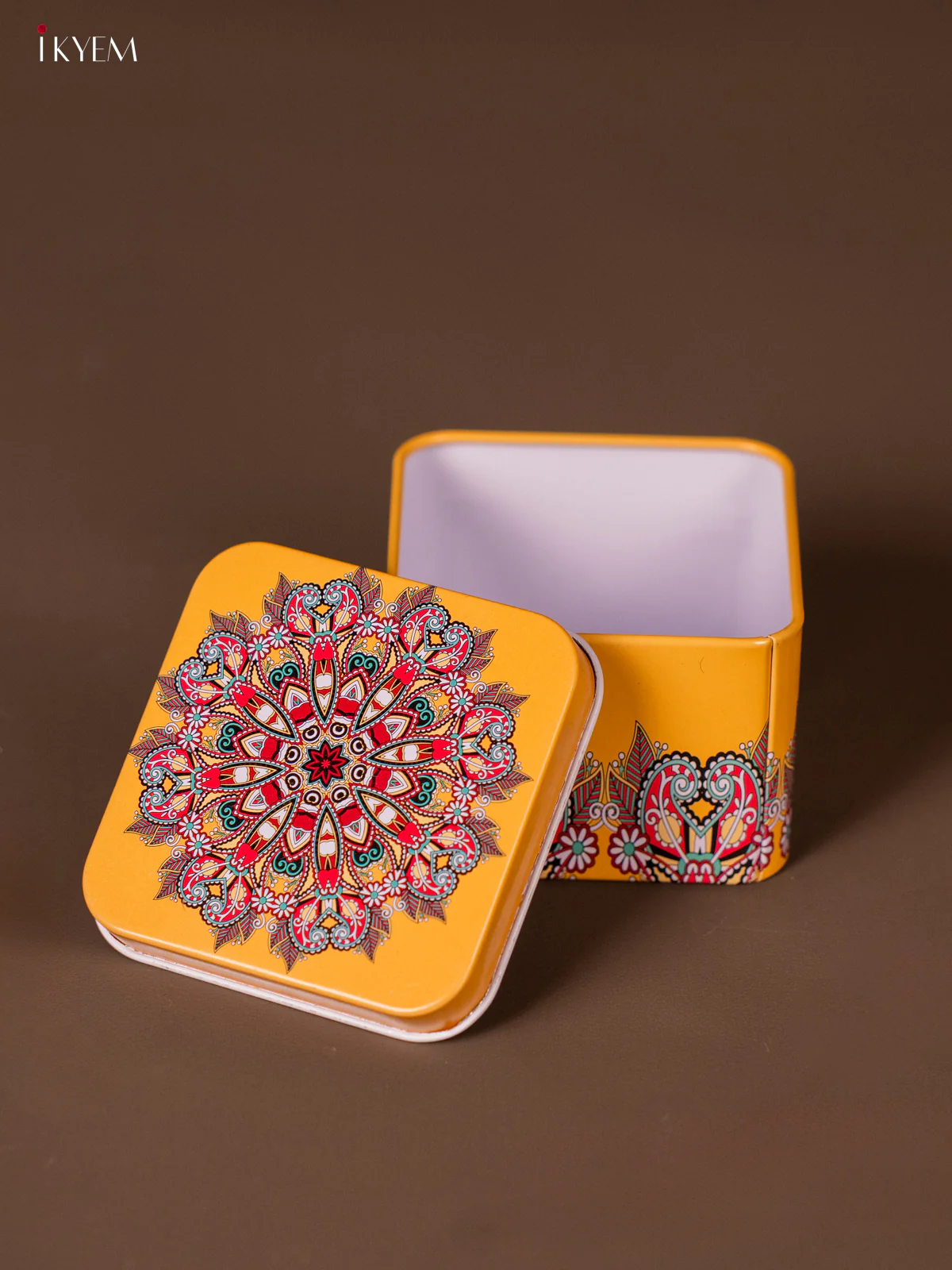 Square Decorative Tin Box - Mustard - KH14127 - Image 3