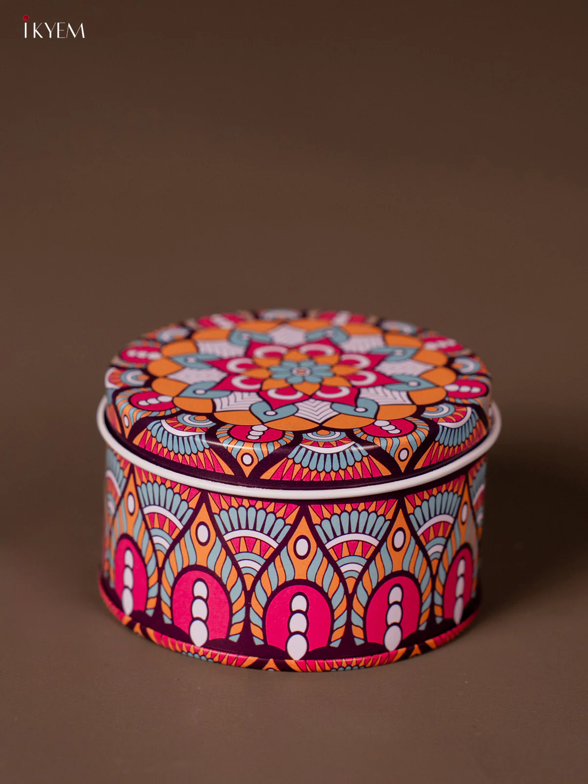 Round Decorative Tin Box - Multicolour - KH14138
