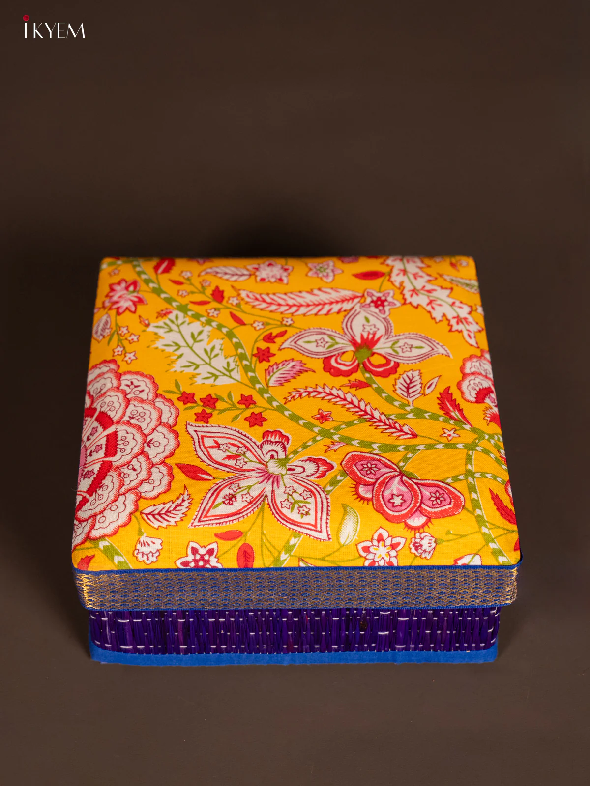 Korai Kalamkari square box - Blue - (7.5 x 7.5) Inches - KH14152 - Image 4