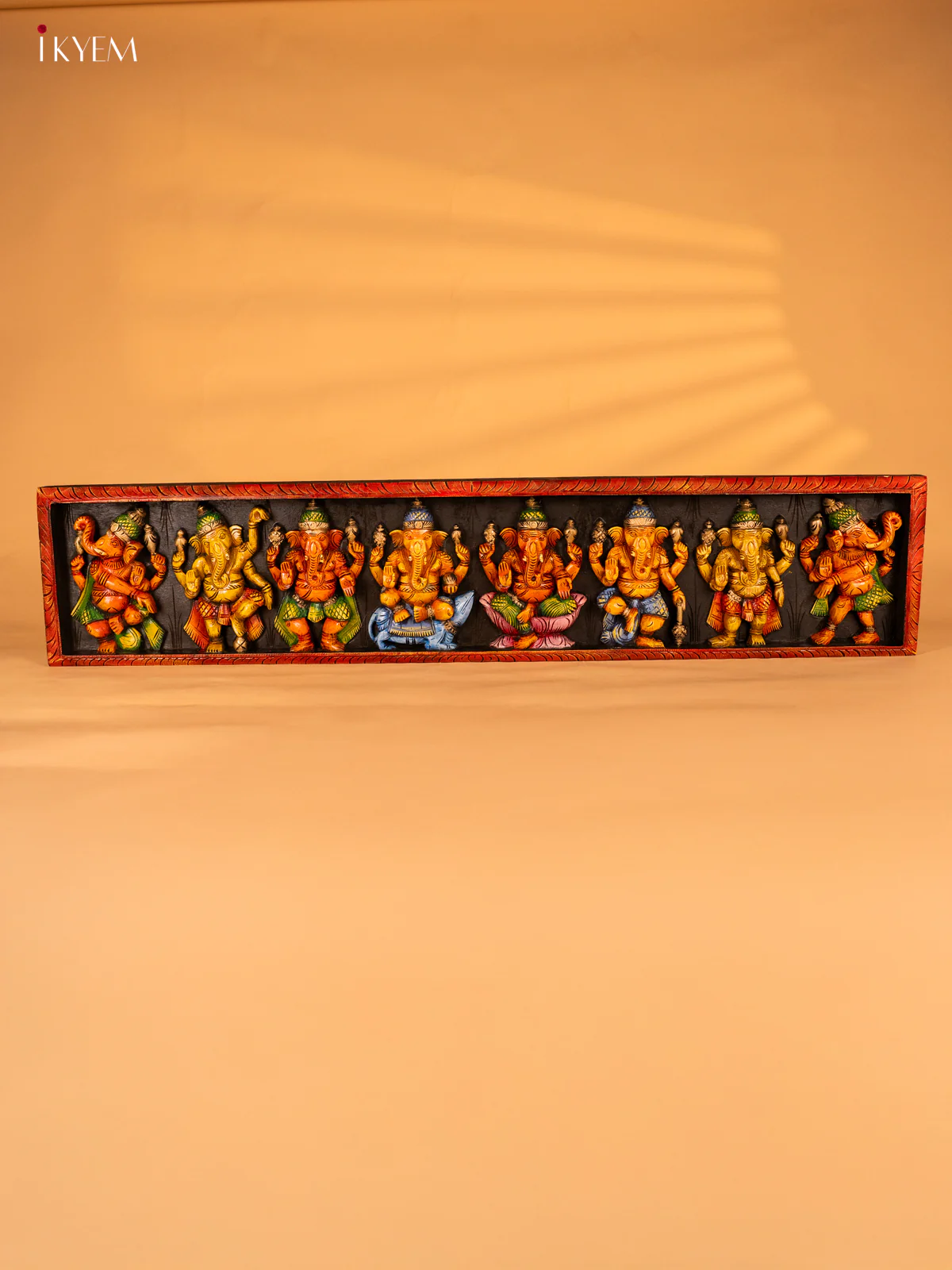 Wooden Hand Painted Carved Asta Vinayagar Panel - KH14175
