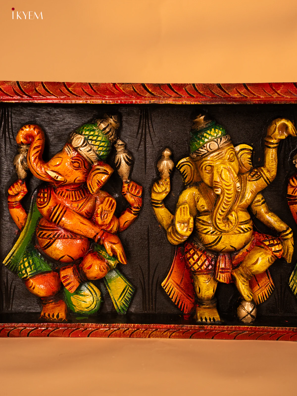 Wooden Hand Painted Carved Asta Vinayagar Panel - KH14175 - Image 6