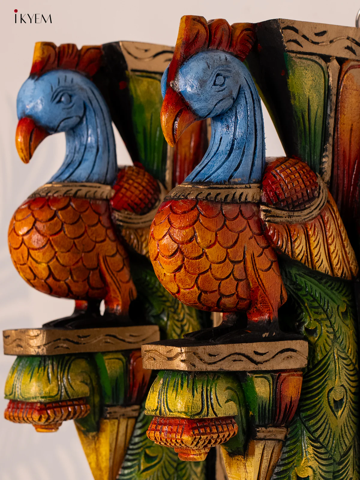 Wooden Hand Painted Carved Wall Bracket set - Peacock - 18 Inches - KH14181 - Image 2