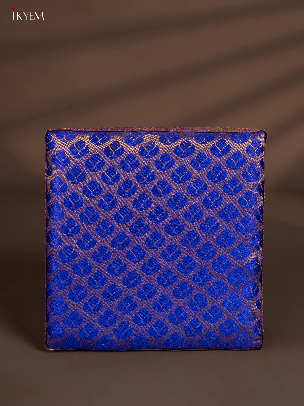 Square Korai Box with Banarasi Fabric Top - Blue - KH14188 - Image 2