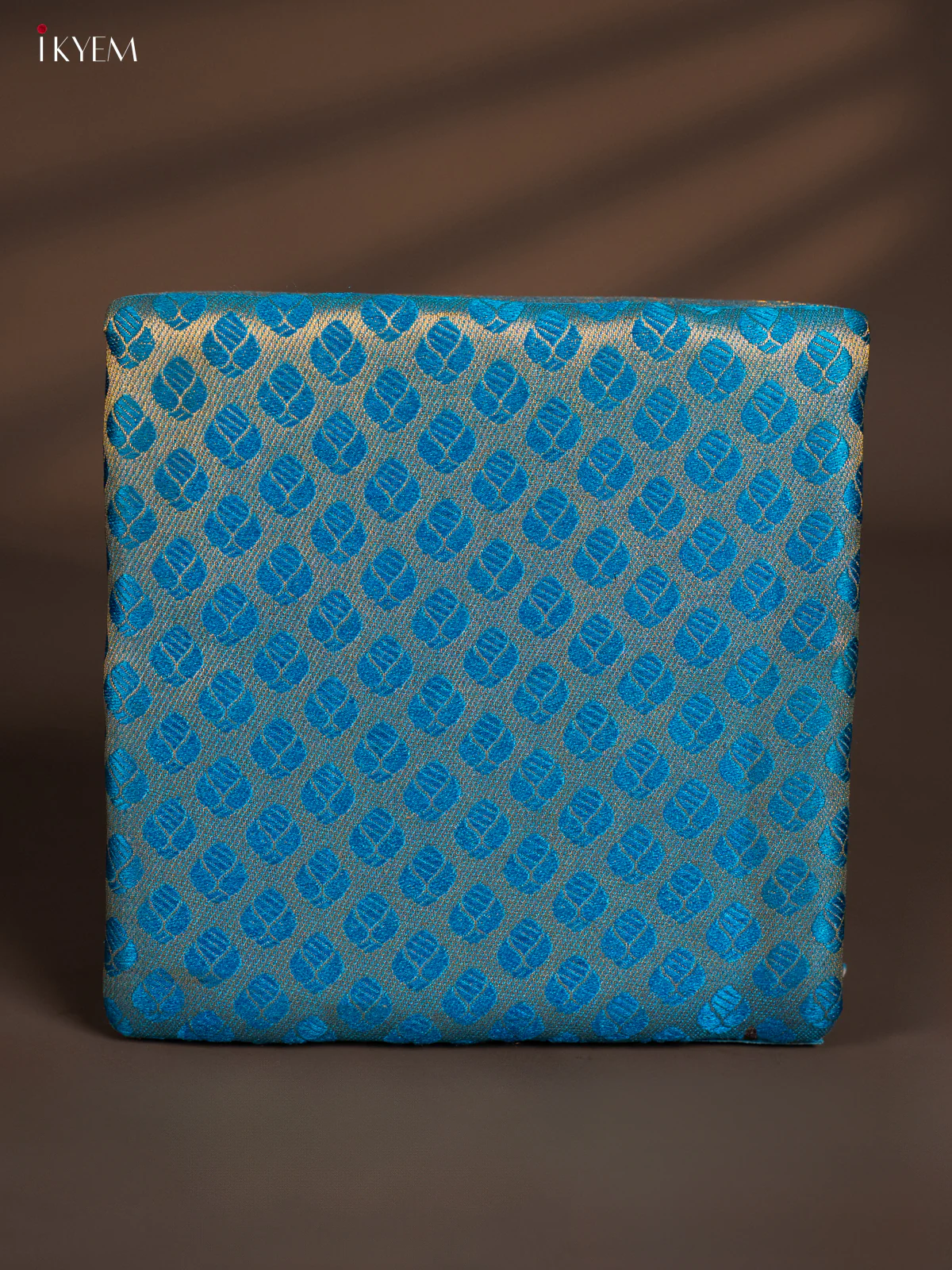 Square Korai Box with Banarasi Fabric Top - Sky Blue - KH14189 - Image 2