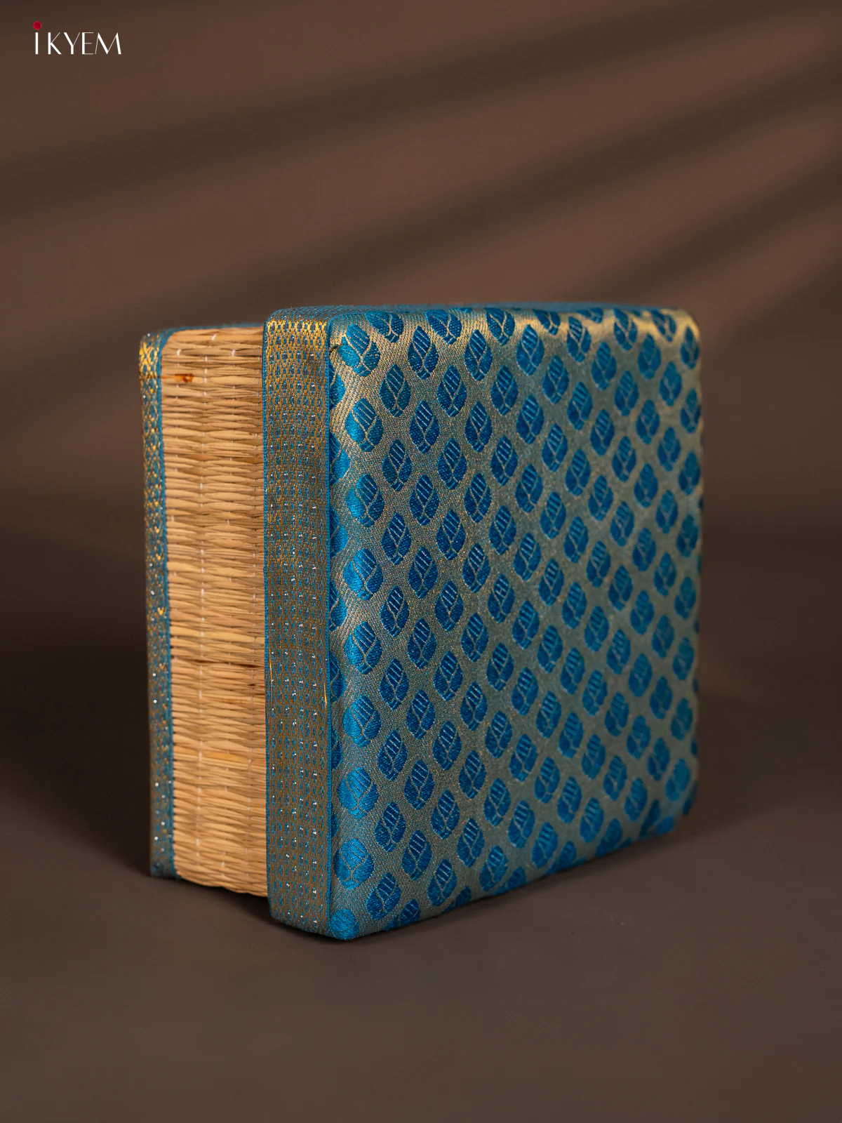 Square Korai Box with Banarasi Fabric Top - Sky Blue - KH14189 - Image 3