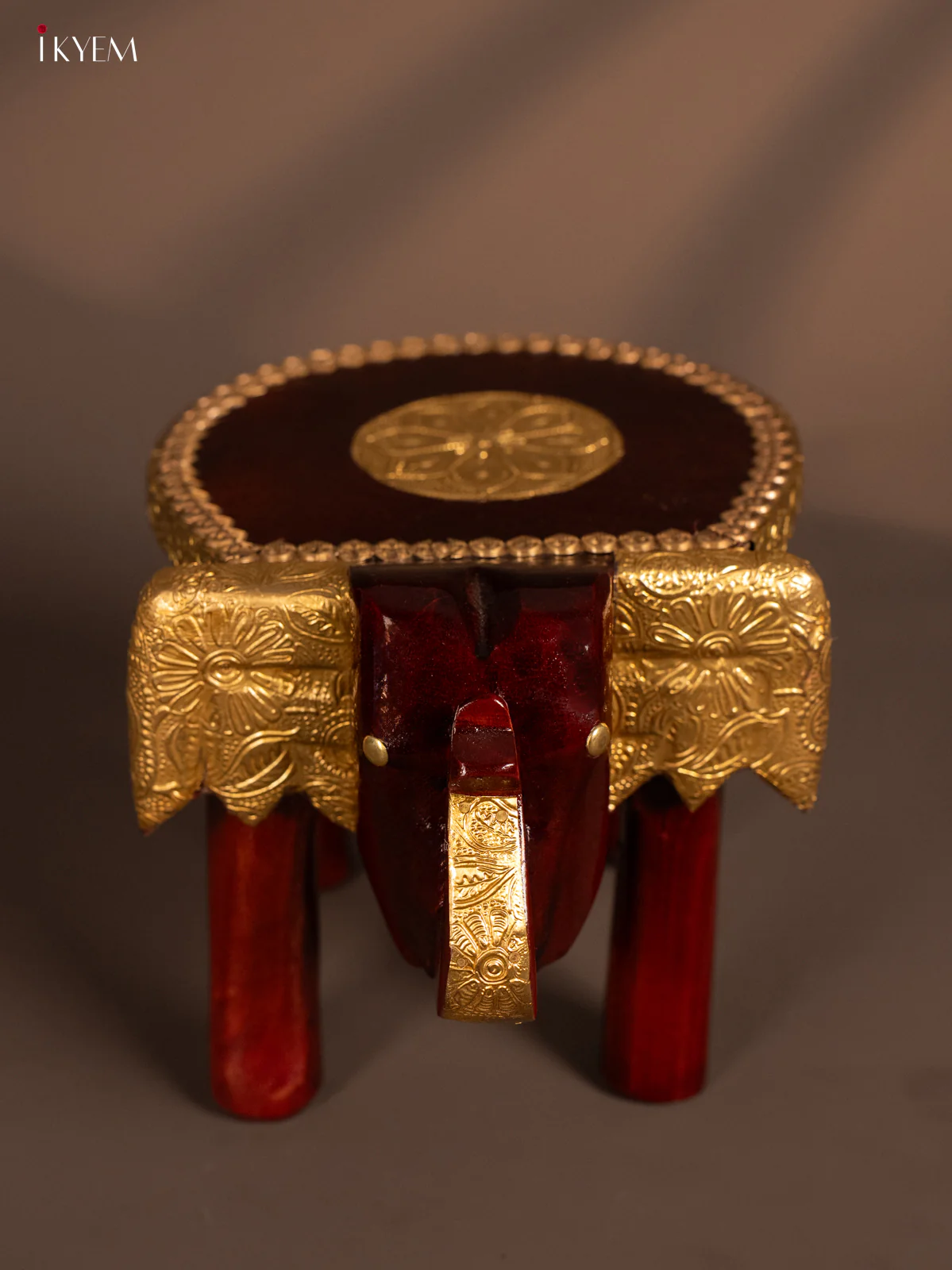 Wooden Brass Fitted elephant stool- 6 Inches - KH16111