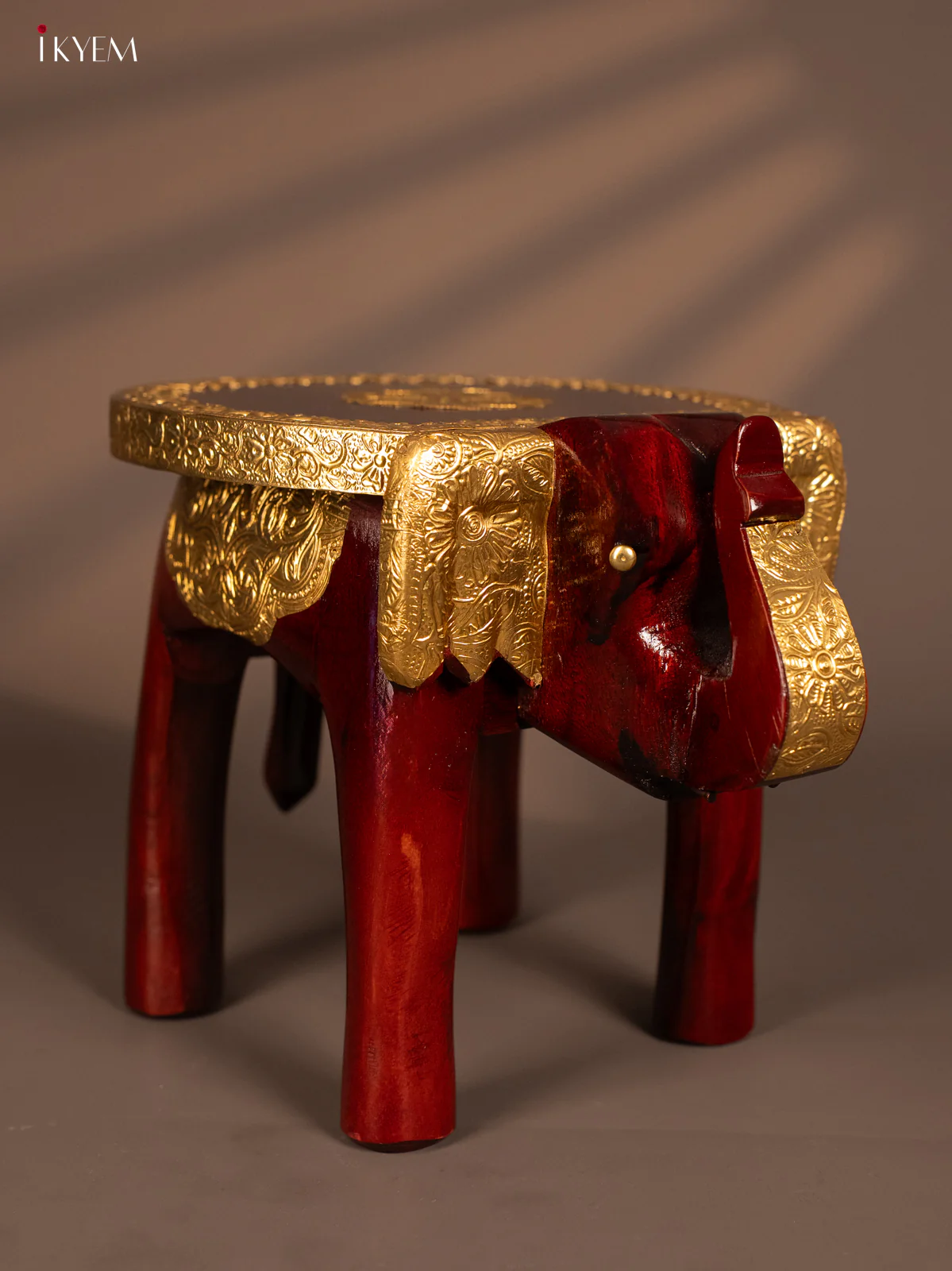 Wooden Brass Fitted elephant stool - 8 Inches - KH16112 - Image 2