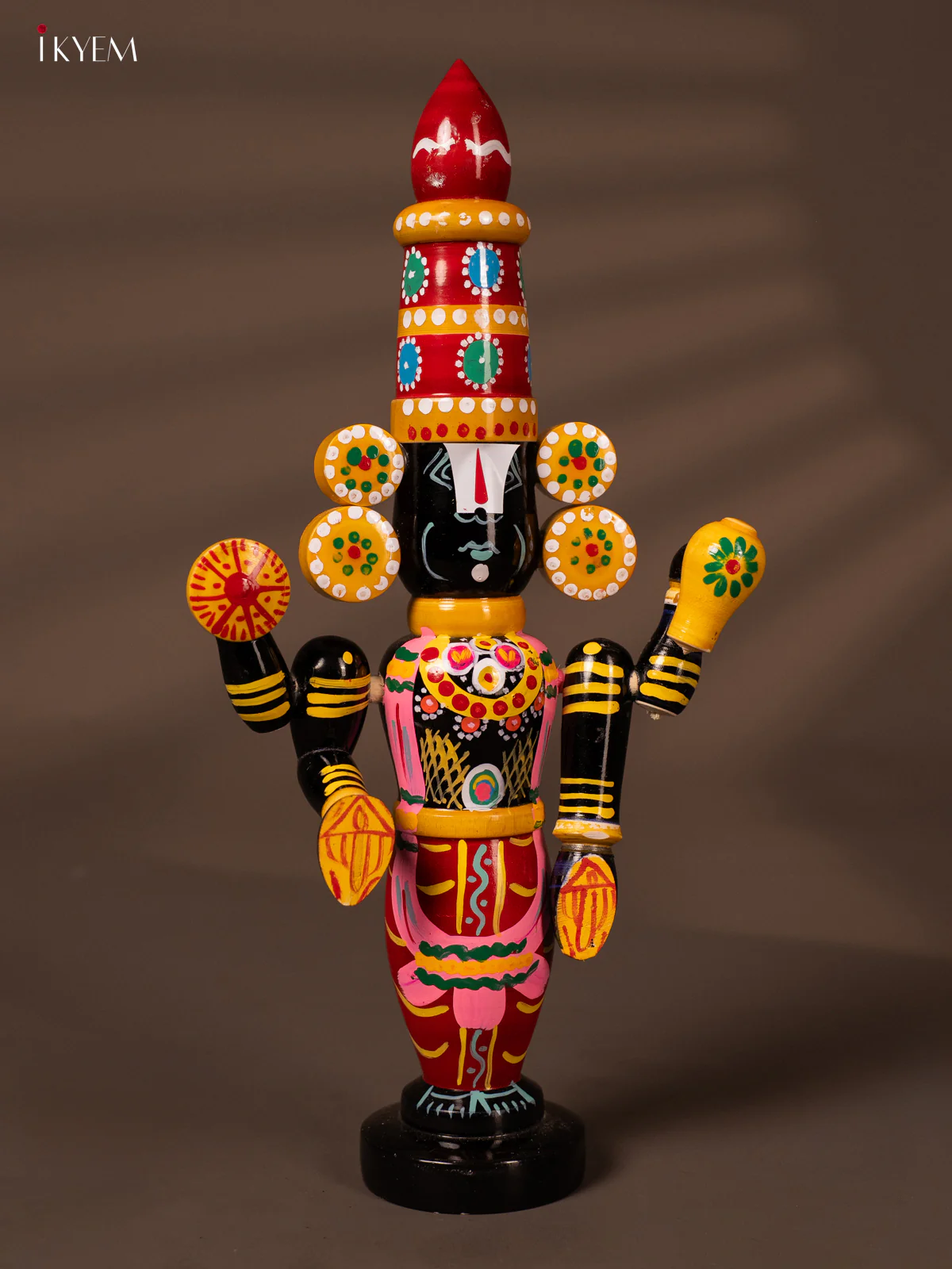 Wooden Kondapalli Hand Painted Lord Venkateswara idol - 13 inches - Maroon - KH18121