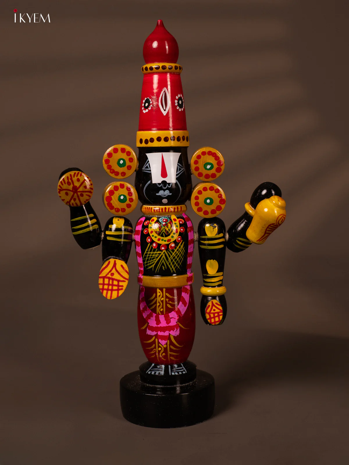 Wooden Kondapalli Hand Painted Lord Venkateswara idol - 12.5 Inches - Maroon - KH18122