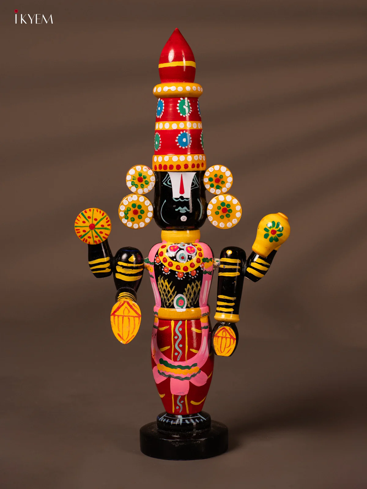 Wooden Kondapalli Hand Painted Lord Venkateswara idol - 12.5 Inches - Maroon - KH18123