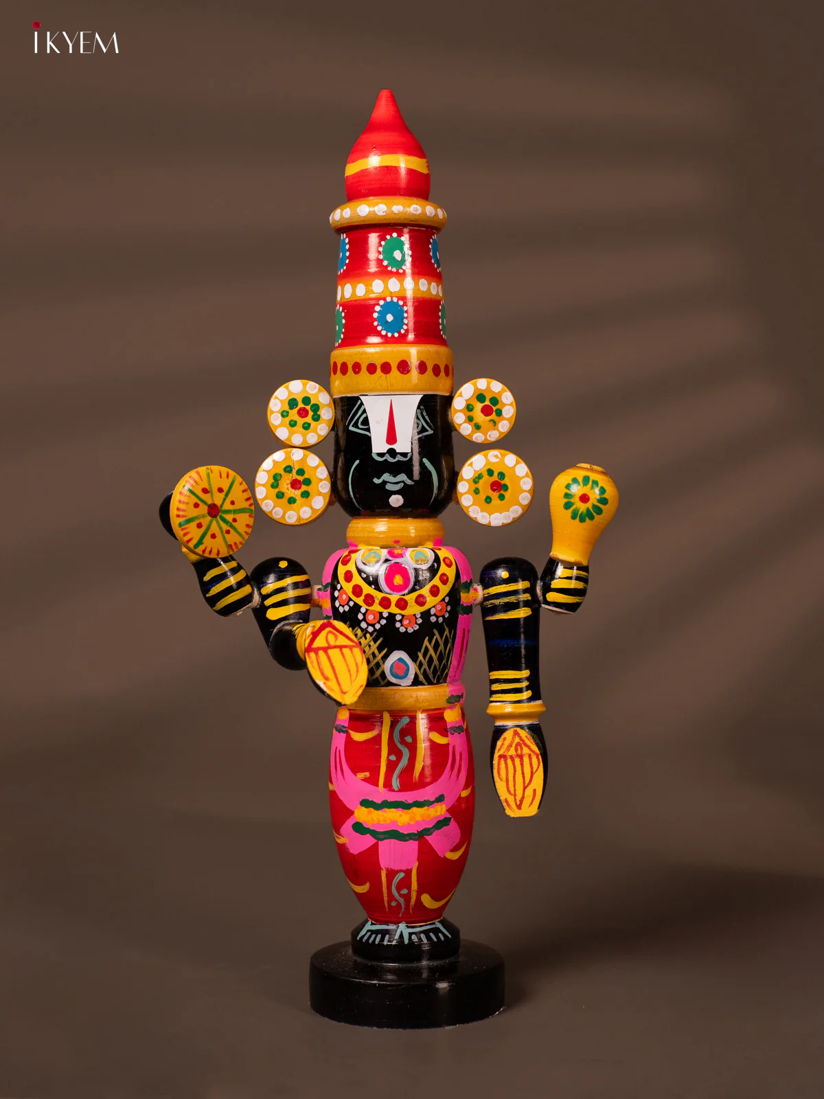Wooden Kondapalli Hand Painted Lord Venkateswara idol - 13 Inches - Red - KH18127