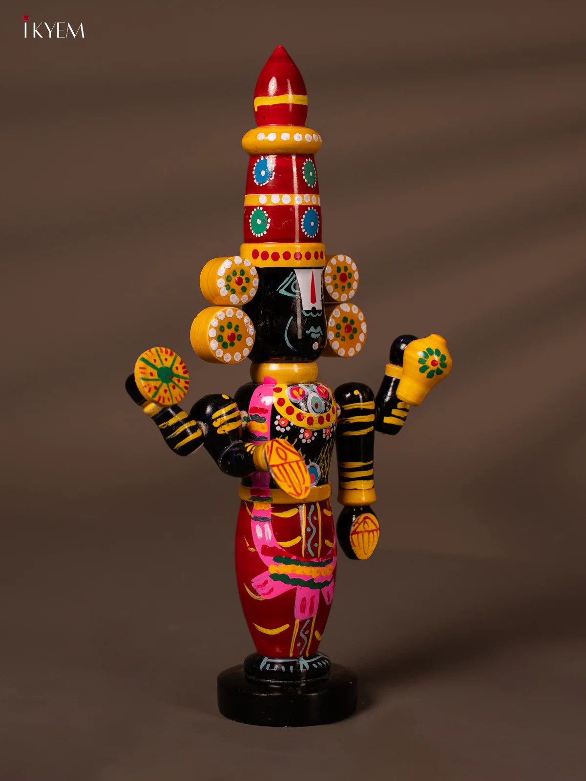 Wooden Kondapalli Hand Painted Lord Venkateswara idol - 13 Inches - Maroon - KH18129 - Image 2