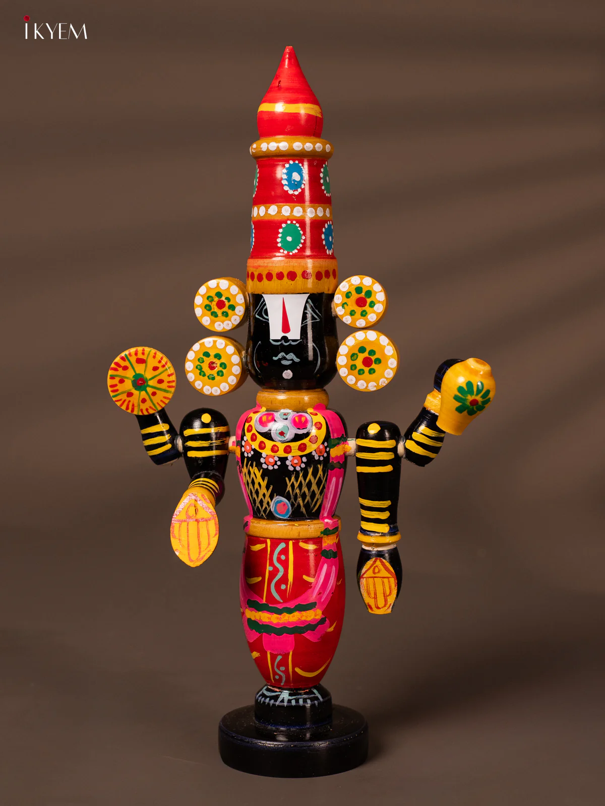 Wooden Kondapalli Hand Painted Lord Venkateswara idol - 13 Inches - Red - KH18130