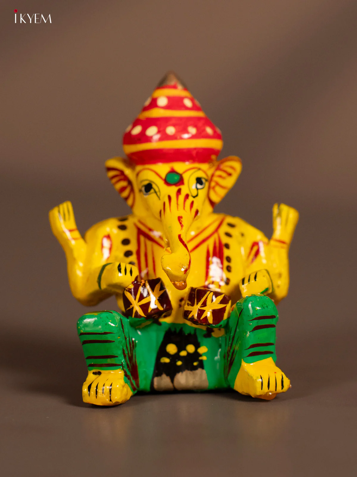 Wooden Kondapalli Hand Painted Set of 6 Small Sitting Musical Ganesh - Image 7