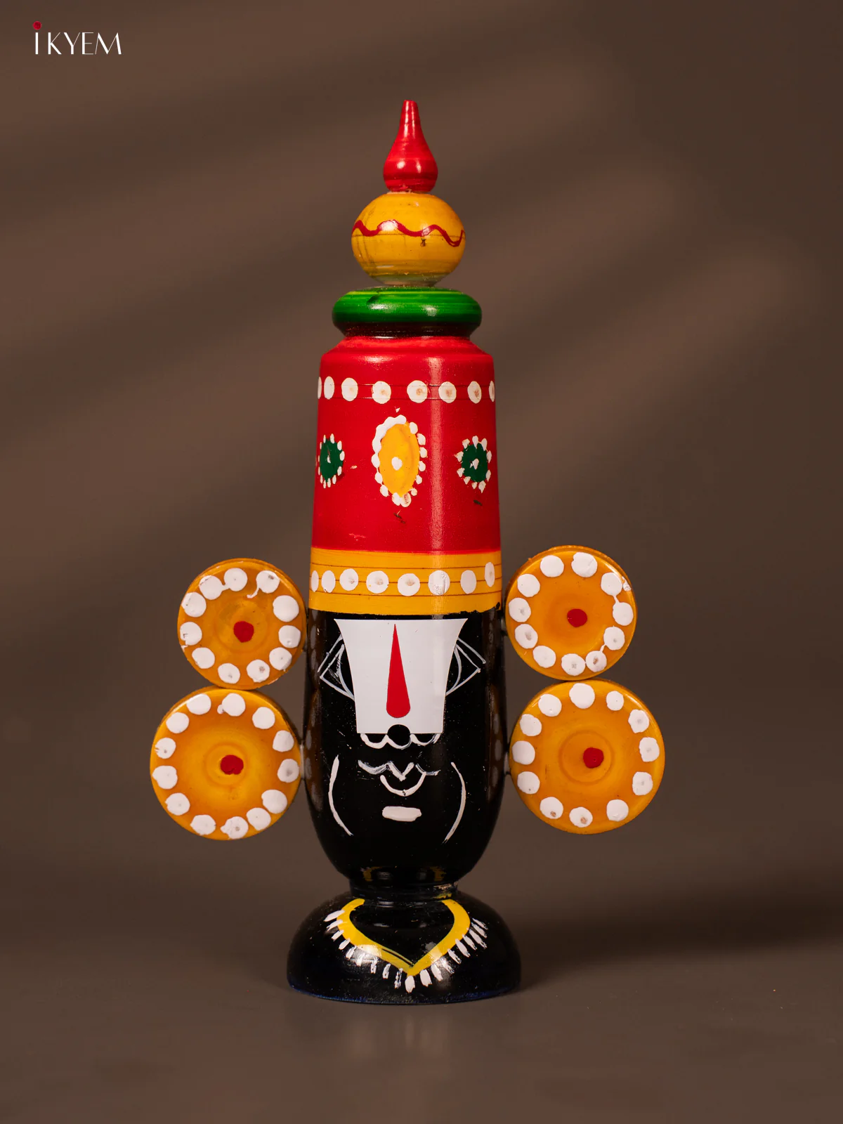Wooden Kondapalli Hand Painted Lord Balaji Face - 8 Inches - Red - KH18139