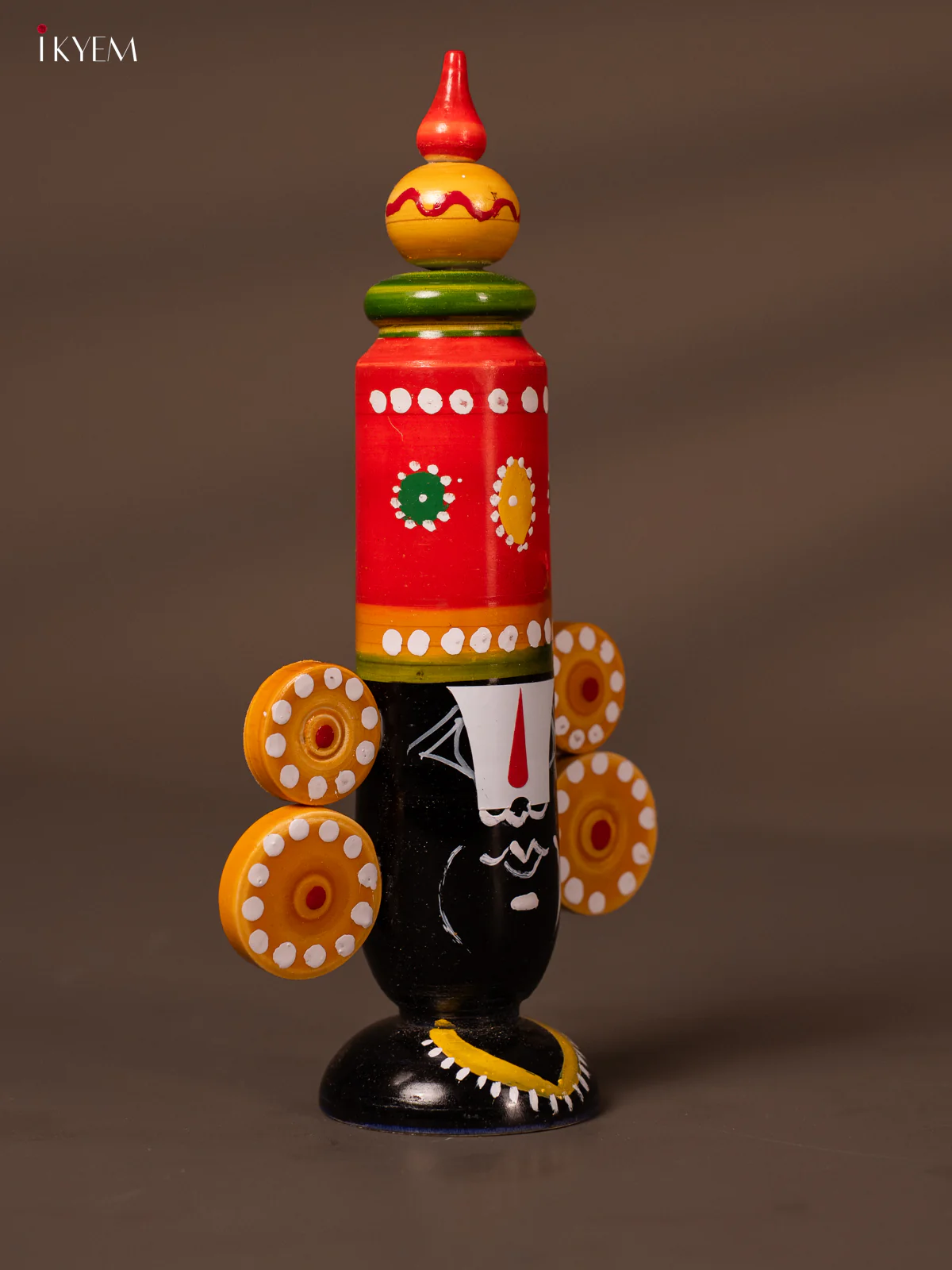 Wooden Kondapalli Hand Painted Lord Balaji Face - 8.5 Inches - Orange - KH18140 - Image 2