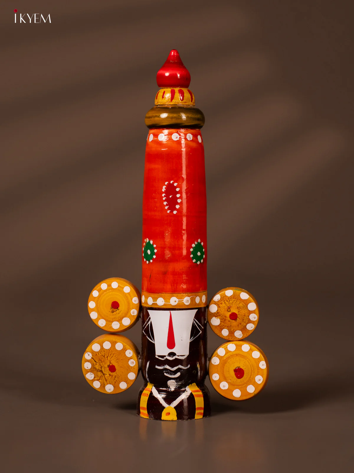 Wooden Kondapalli Hand Painted Lord Balaji Face - 8 Inches - Orange - KH18141