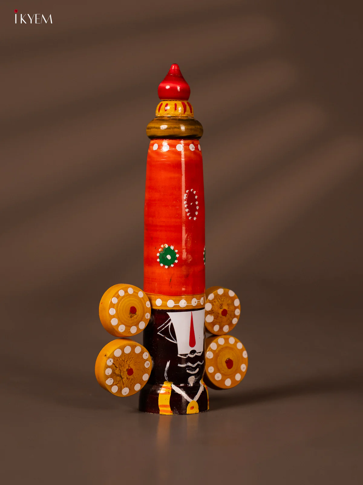 Wooden Kondapalli Hand Painted Lord Balaji Face - 8 Inches - Orange - KH18141 - Image 2
